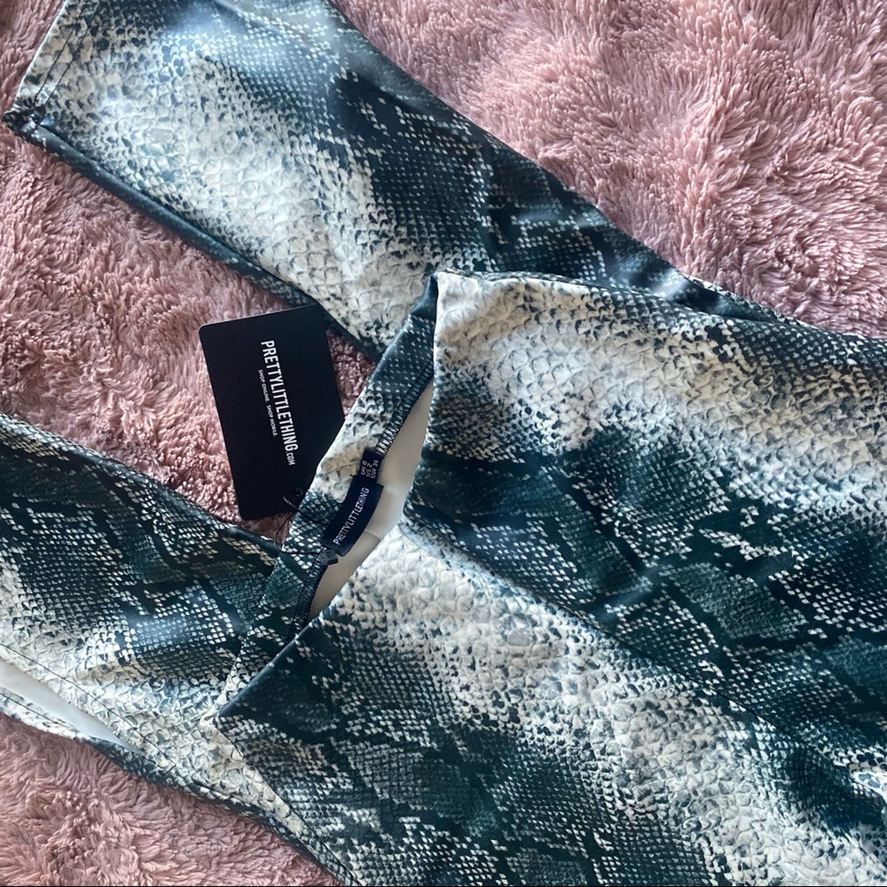 Grey Snake Skin Print Split Hem Pants